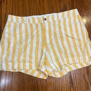 Yellow and White Striped Women's Shorts
